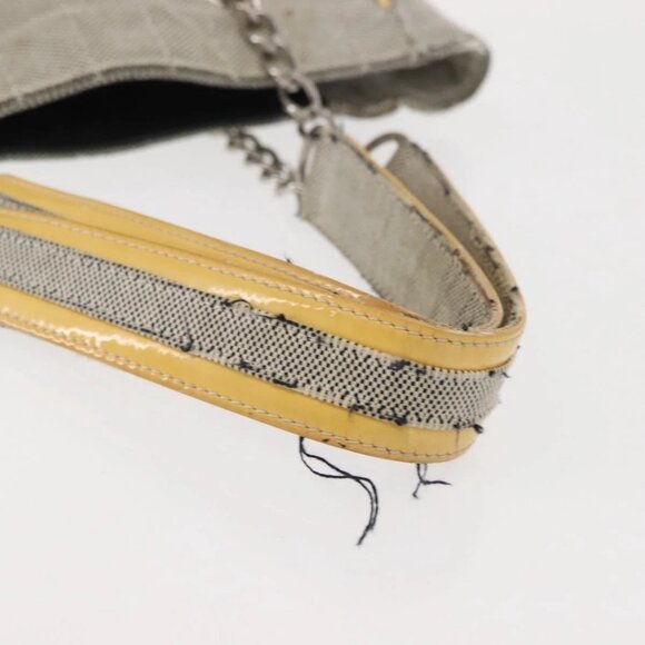 CHANEL Choco Bar Camellia Chain Tote Bag Canvas Gray Silver CC Auth - Picture 9 of 16